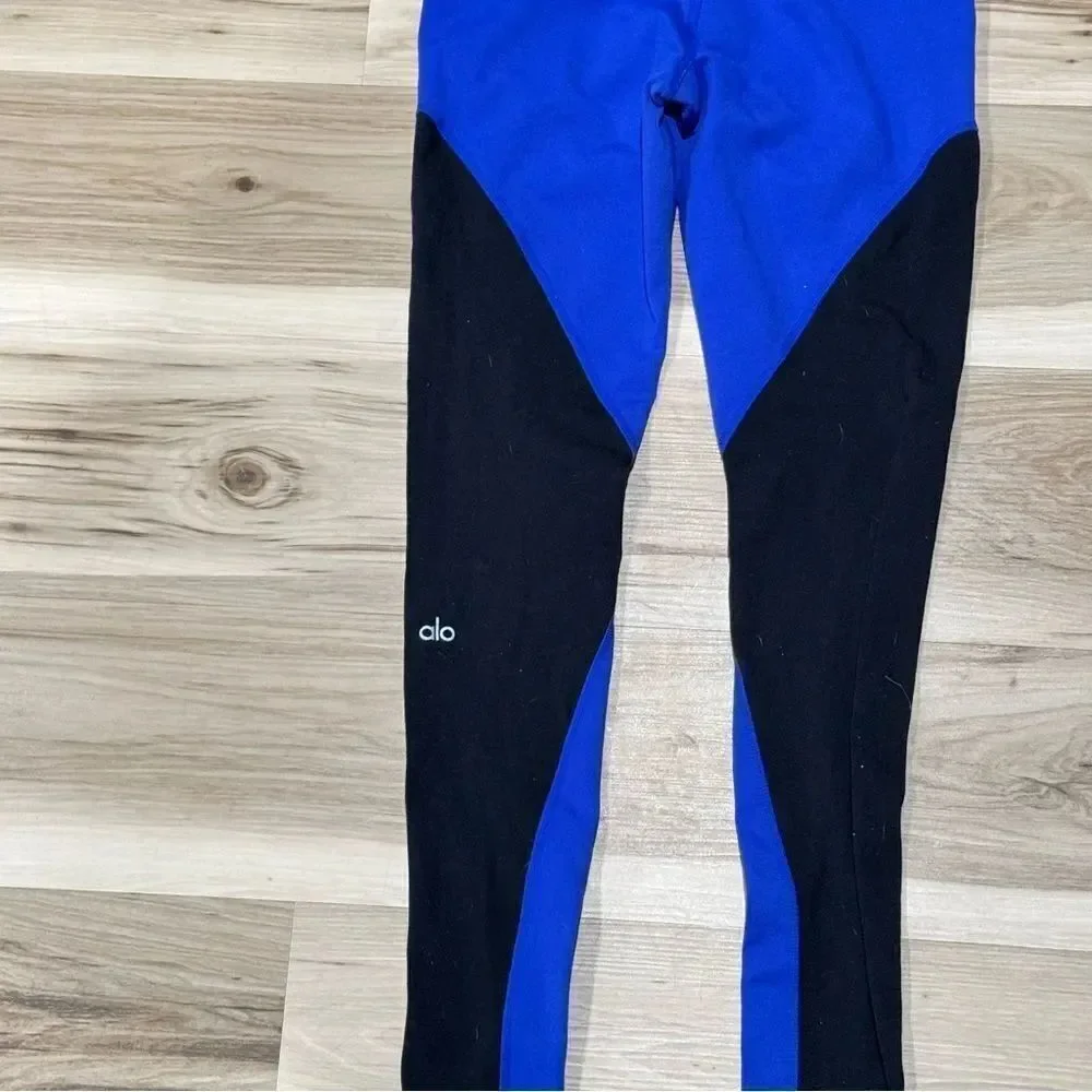 Alo Yoga Illusion 4 Blue Black Colorblock Athletic Leggings Women's Small